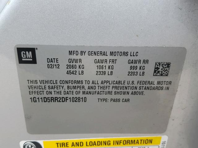 1G11D5RR2DF102810 - 2013 CHEVROLET MALIBU 1LT GRAY photo 10