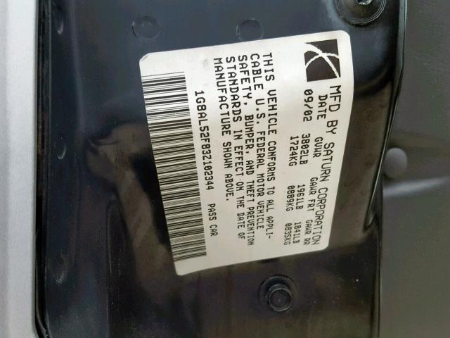 1G8AL52F83Z102344 - 2003 SATURN ION LEVEL SILVER photo 10