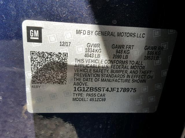 1G1ZB5ST4JF178975 - 2018 CHEVROLET MALIBU LS 蓝色 照片 10