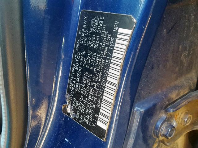 KM8JM12B36U253517 - 2006 HYUNDAI TUCSON GL BLUE photo 10