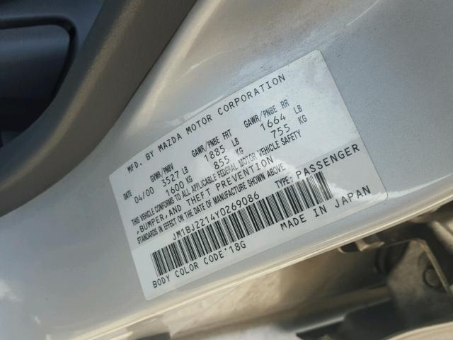 JM1BJ2214Y0269086 - 2000 MAZDA PROTEGE ES 银色 照片 10