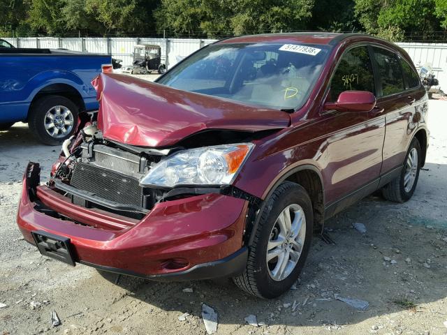 5J6RE3H72BL011332 - 2011 HONDA CR-V EXL BURGUNDY photo 2