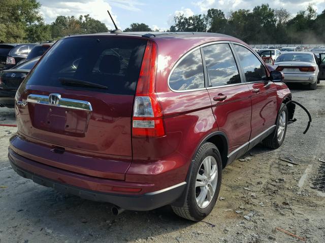 5J6RE3H72BL011332 - 2011 HONDA CR-V EXL BURGUNDY photo 4