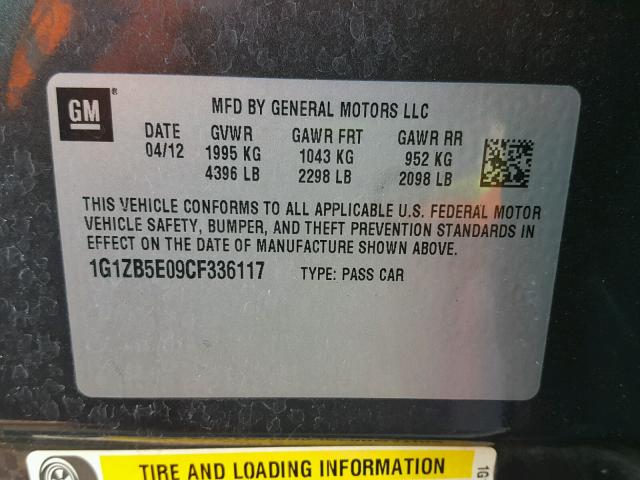 1G1ZB5E09CF336117 - 2012 CHEVROLET MALIBU LS 灰色 照片 10