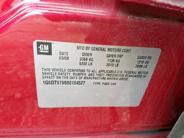 1G6DT57V680184527 - 2008 CADILLAC CTS HI FEA RED photo 10