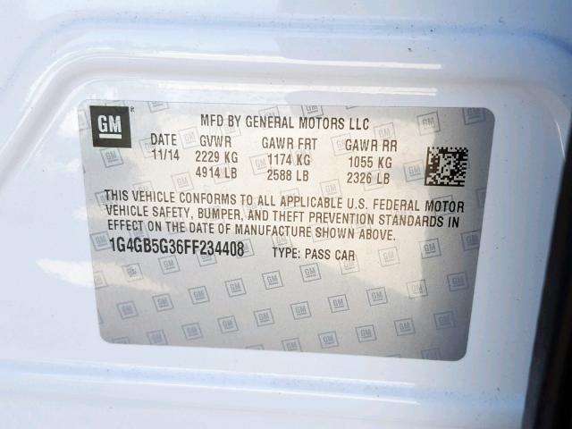 1G4GB5G36FF234408 - 2015 BUICK LACROSSE WHITE photo 10