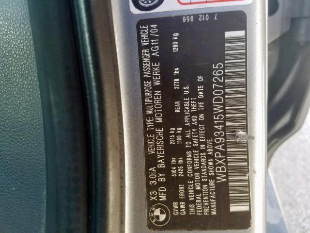 WBXPA93415WD07265 - 2005 BMW X3 3.0I GRAY photo 10