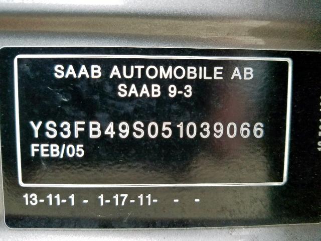 YS3FB49S051039066 - 2005 SAAB 9-3 LINEAR SILVER photo 10