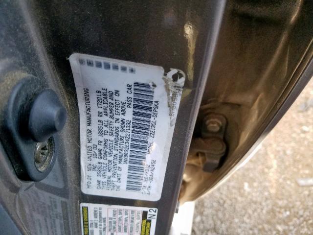 1NXBR32E34Z271332 - 2004 TOYOTA COROLLA S GRAY photo 10