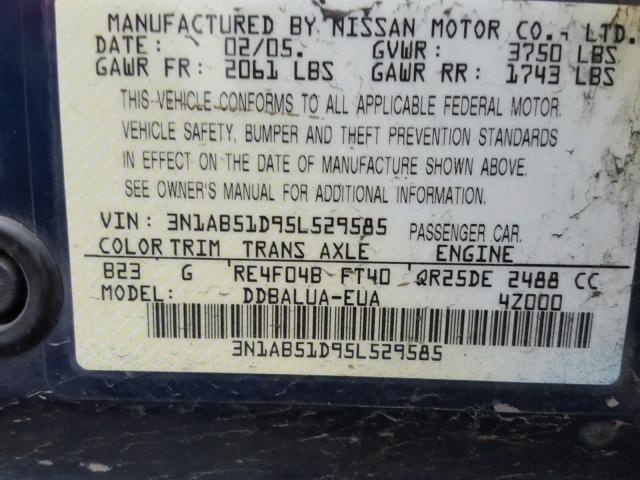 3N1AB51D95L529585 - 2005 NISSAN SENTRA SE- BLUE photo 10