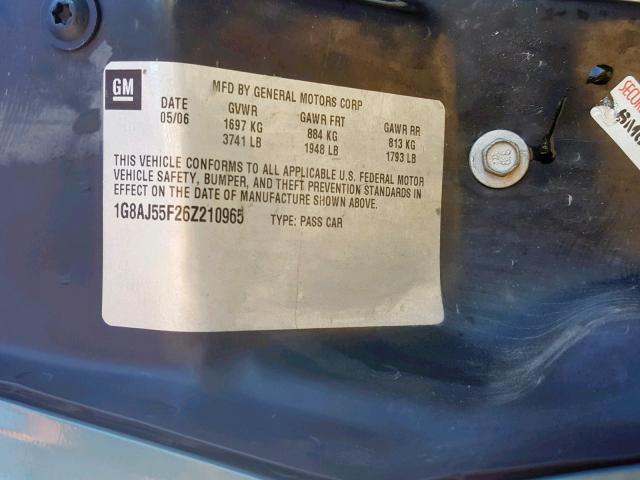 1G8AJ55F26Z210965 - 2006 SATURN ION LEVEL TEAL photo 10