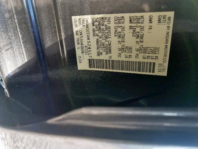 1N6AA1E55KN524517 - 2019 NISSAN TITAN SV GRAY photo 10