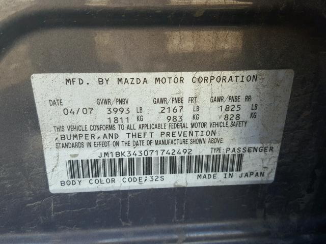 JM1BK343071742492 - 2007 MAZDA 3 HATCHBAC GRAY photo 10