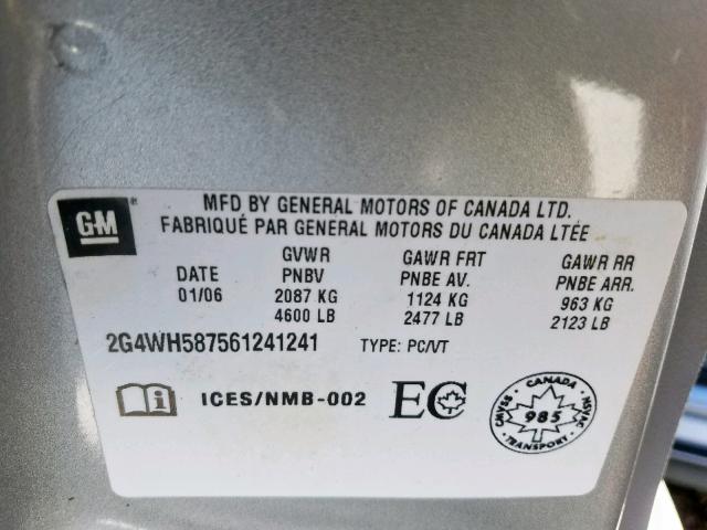 2G4WH587561241241 - 2006 BUICK ALLURE CXS SILVER photo 10