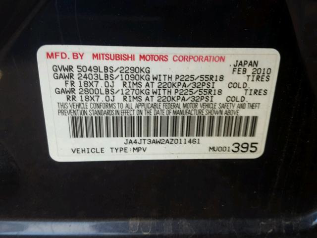 JA4JT3AW2AZ011461 - 2010 MITSUBISHI OUTLANDER BLUE photo 10