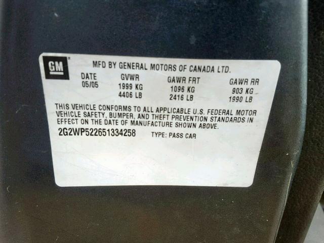 2G2WP522651334258 - 2005 PONTIAC GRAND PRIX GRAY photo 10