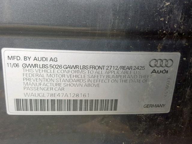 WAUGL78E47A128161 - 2007 AUDI NEW S4 QUA CHARCOAL photo 10