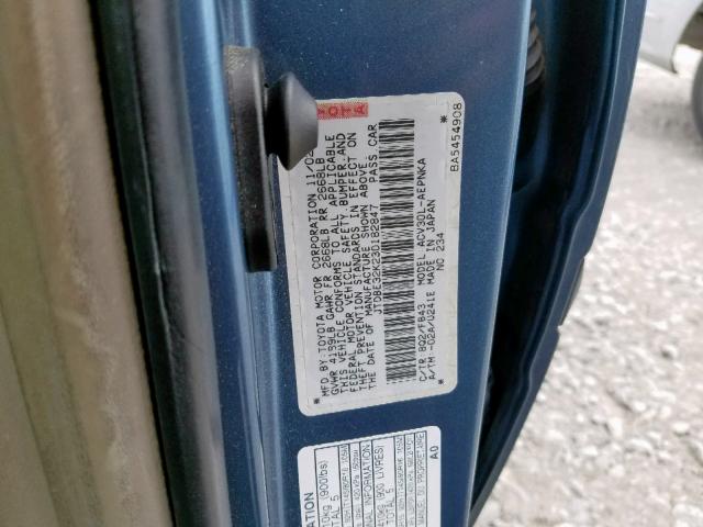 JTDBE32K230182847 - 2003 TOYOTA CAMRY LE BLUE photo 10