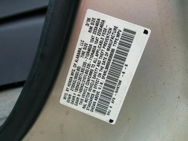 5FNRL38866B088086 - 2006 HONDA ODYSSEY TO SILVER photo 10