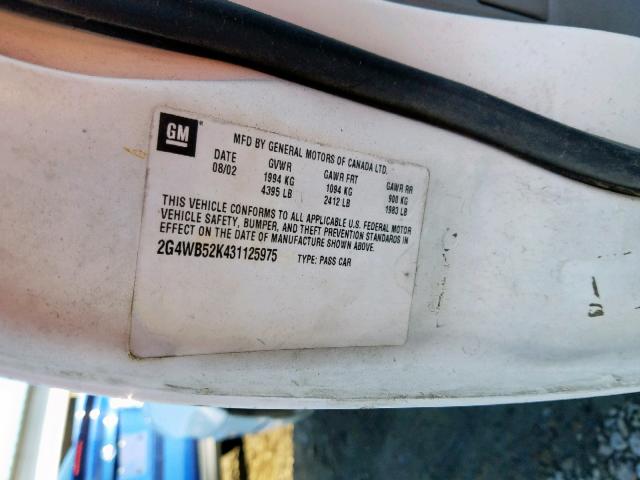 2G4WB52K431125975 - 2003 BUICK REGAL LS WHITE photo 10