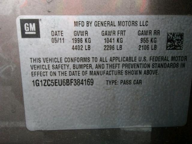 1G1ZC5EU6BF384169 - 2011 CHEVROLET MALIBU 1LT BROWN photo 10