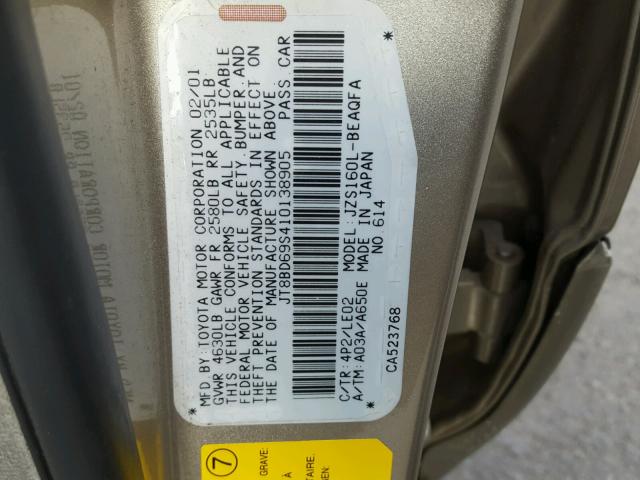 JT8BD69S410138905 - 2001 LEXUS GS 300 GOLD photo 10