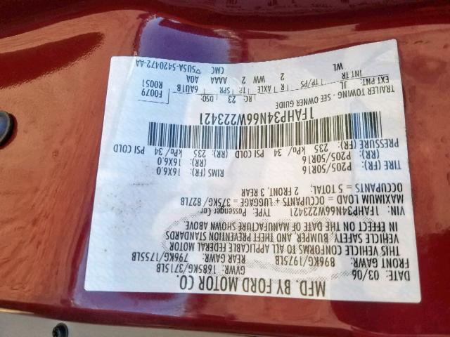 1FAHP34N66W223421 - 2006 FORD FOCUS ZX4 MAROON photo 10