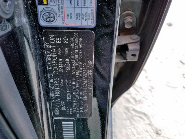 KNAFU4A24A5822419 - 2010 KIA FORTE EX BLACK photo 10