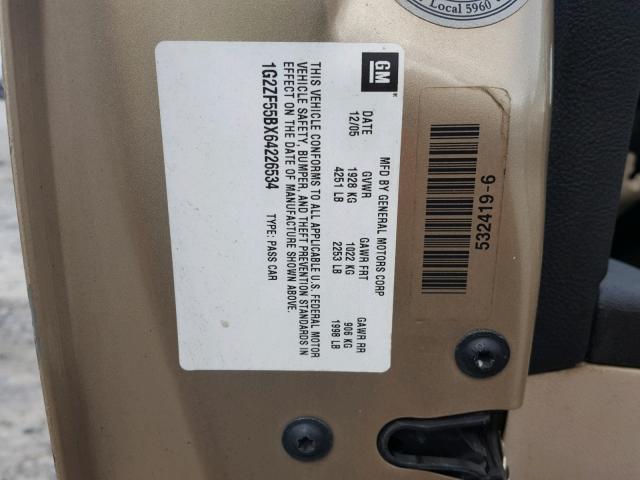 1G2ZF55BX64226534 - 2006 PONTIAC G6 SE GOLD photo 10