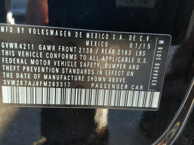 3VW2K7AJ8FM283317 - 2015 VOLKSWAGEN JETTA BASE Սև լուսանկար 10