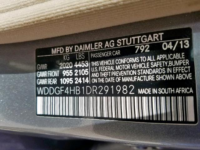 WDDGF4HB1DR291982 - 2013 MERCEDES-BENZ C 250 SILVER photo 10