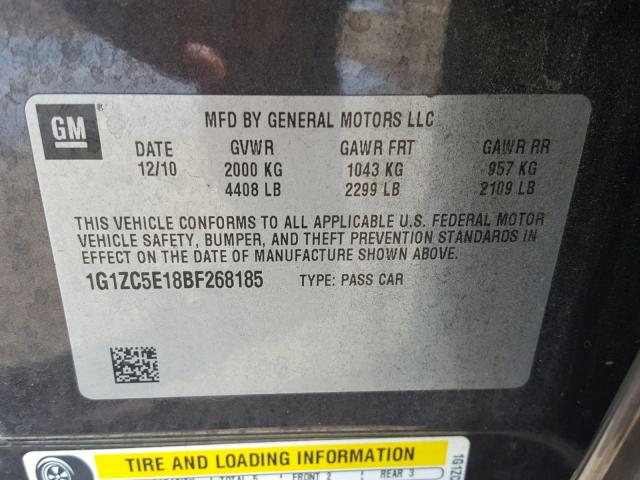 1G1ZC5E18BF268185 - 2011 CHEVROLET MALIBU 1LT BLUE photo 10