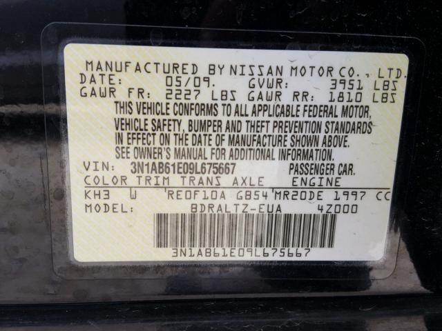 3N1AB61E09L675667 - 2009 NISSAN SENTRA 2.0 BLACK photo 10