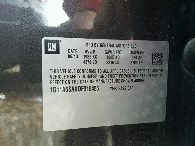 1G11A5SAXDF316456 - 2013 CHEVROLET MALIBU LS Boz foto 10