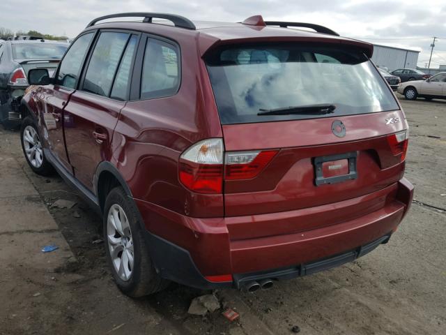 WBXPC93439WJ24642 - 2009 BMW X3 XDRIVE3 MAROON photo 3