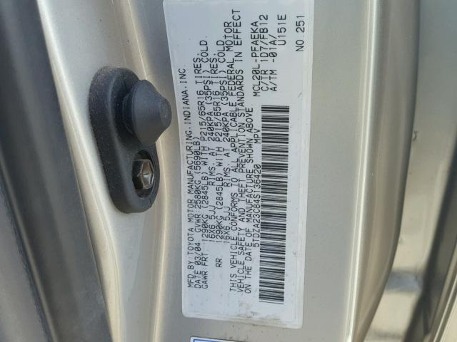 5TDZA23C84S136420 - 2004 TOYOTA SIENNA CE/ GRAY photo 10