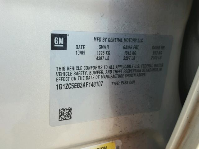 1G1ZC5EB3AF148107 - 2010 CHEVROLET MALIBU 1LT ბეჟი ფოტო 10