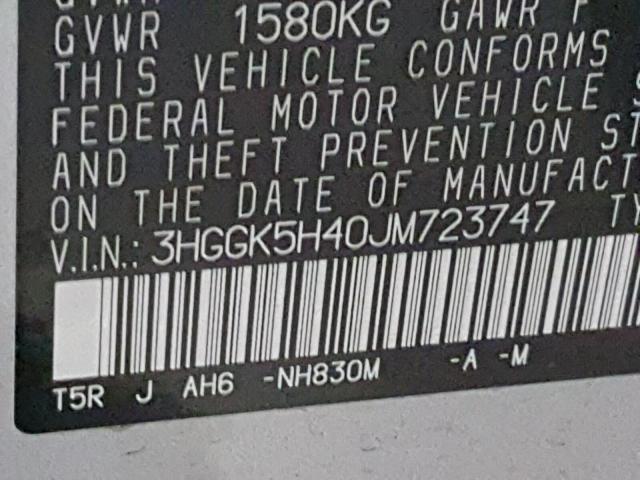 3HGGK5H40JM723747 - 2018 HONDA FIT LX SILVER photo 10