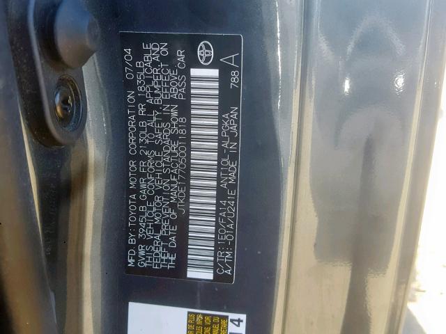 JTKDE177050011818 - 2005 TOYOTA SCION TC Graphite photo 10