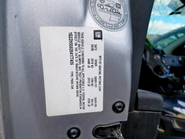 1G2ZH558264177439 - 2006 PONTIAC G6 GT SILVER photo 10