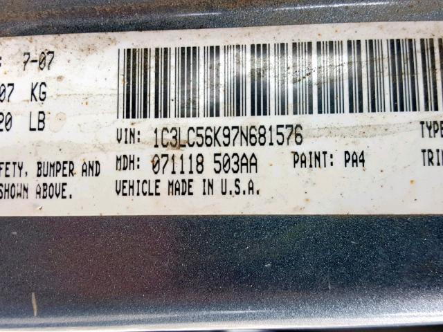 1C3LC56K97N681576 - 2007 CHRYSLER SEBRING TO BLUE photo 10