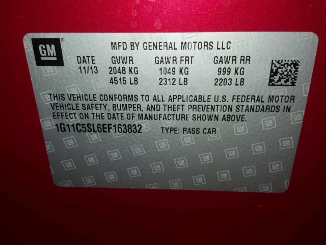 1G11C5SL6EF163832 - 2014 CHEVROLET MALIBU 1LT RED photo 10