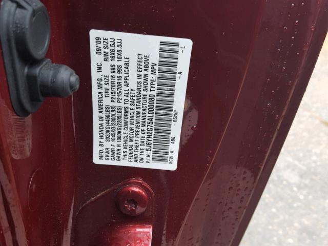 5J6YH2G75AL000080 - 2010 HONDA ELEMENT EX RED photo 10