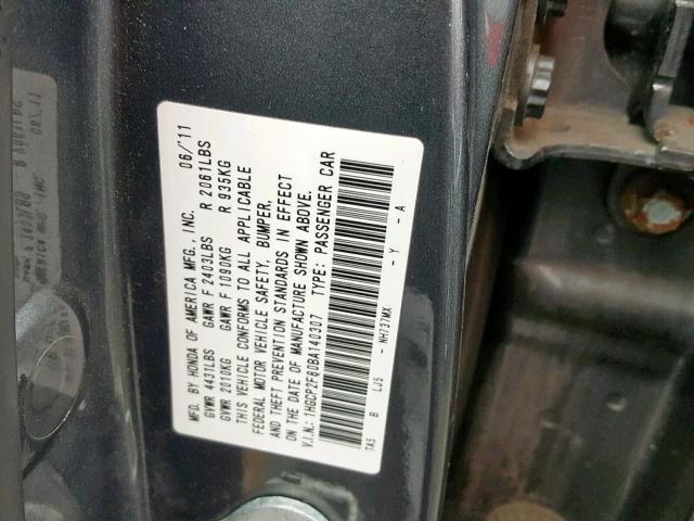 1HGCP2F80BA140307 - 2011 HONDA ACCORD EXL GRAY photo 10