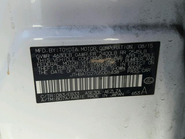 JTHBA1D27G5001438 - 2016 LEXUS IS 200T WHITE photo 10