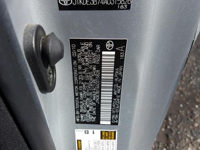 JTKDE3B74A0315828 - 2010 TOYOTA SCION TC 银色 照片 10