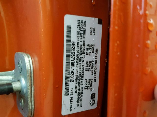 6G2EC57Y88L143012 - 2008 PONTIAC G8 GT ORANGE photo 10