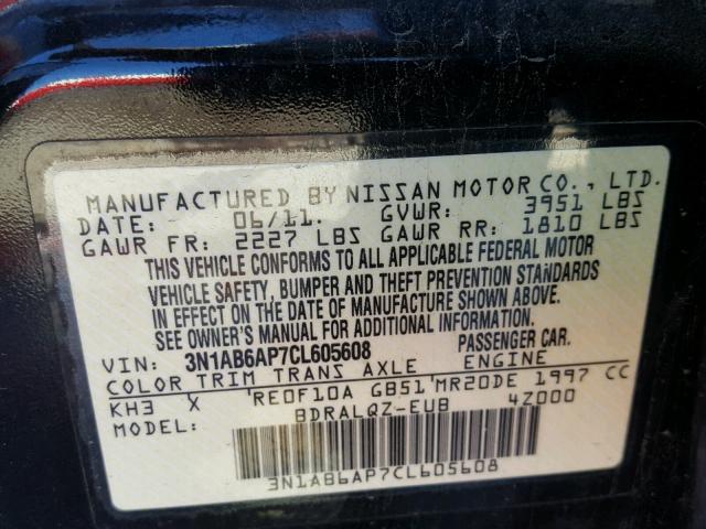 3N1AB6AP7CL605608 - 2012 NISSAN SENTRA 2.0 BLACK photo 10