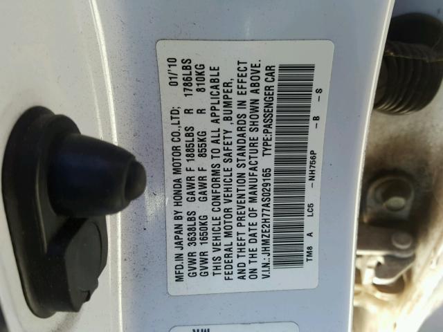 JHMZE2H77AS029165 - 2010 HONDA INSIGHT EX WHITE photo 10