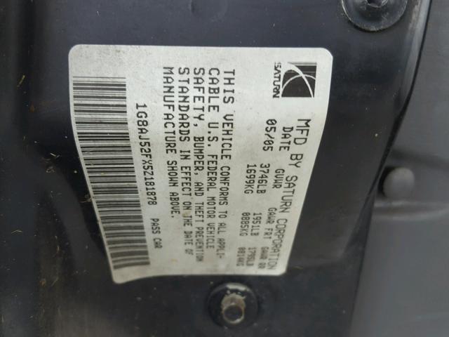 1G8AJ52F15Z169568 - 2005 SATURN ION LEVEL GRAY photo 10